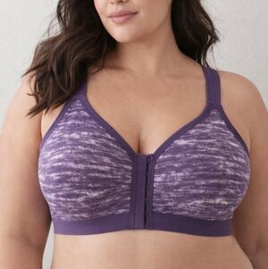 Cacique 48DD Front Close No Wire Bra Purple Space Dye Cotton Comfort Lane Bryant